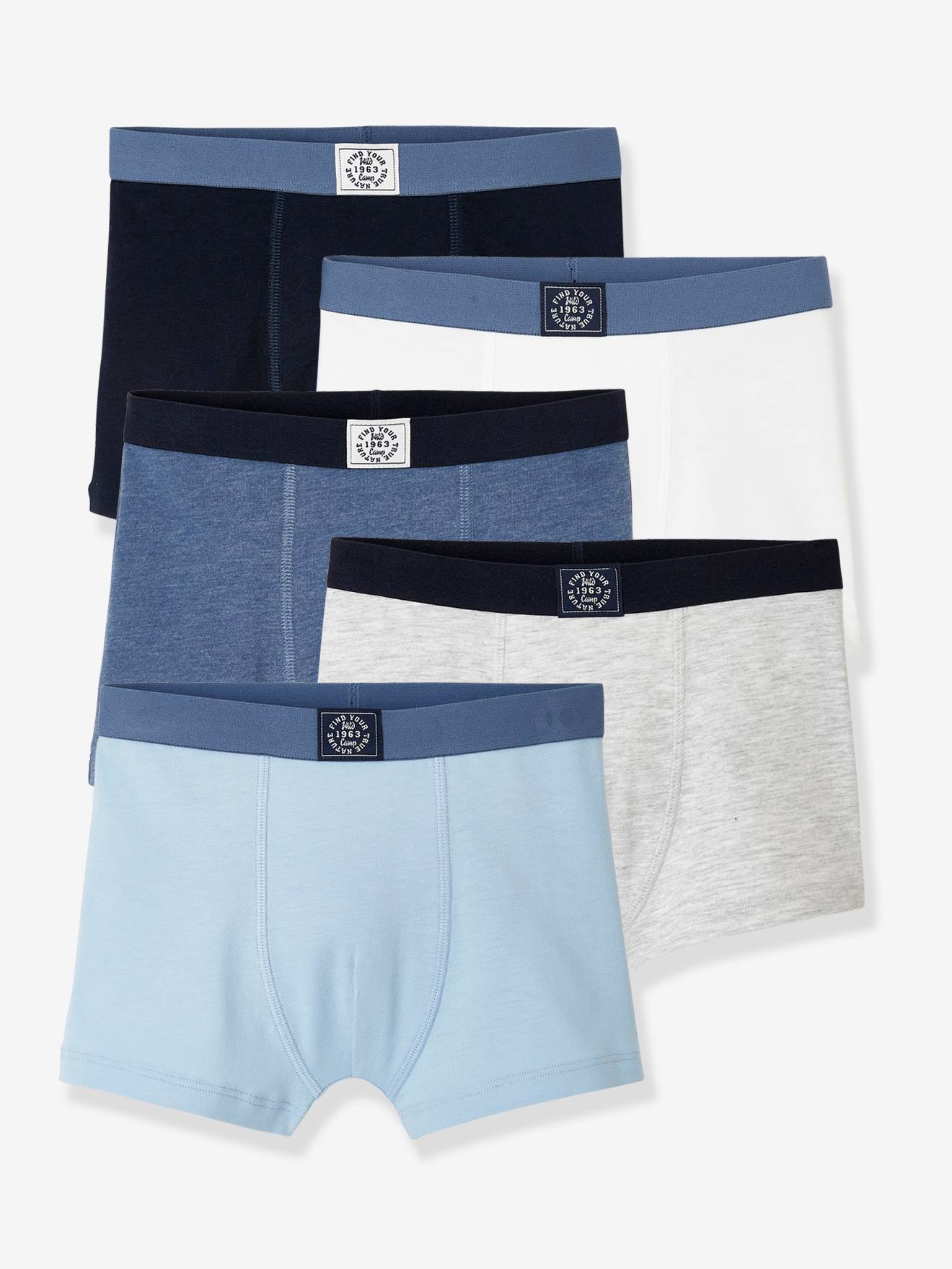 Lot de 5 boxers garçon Oeko-Tex® bleu clair