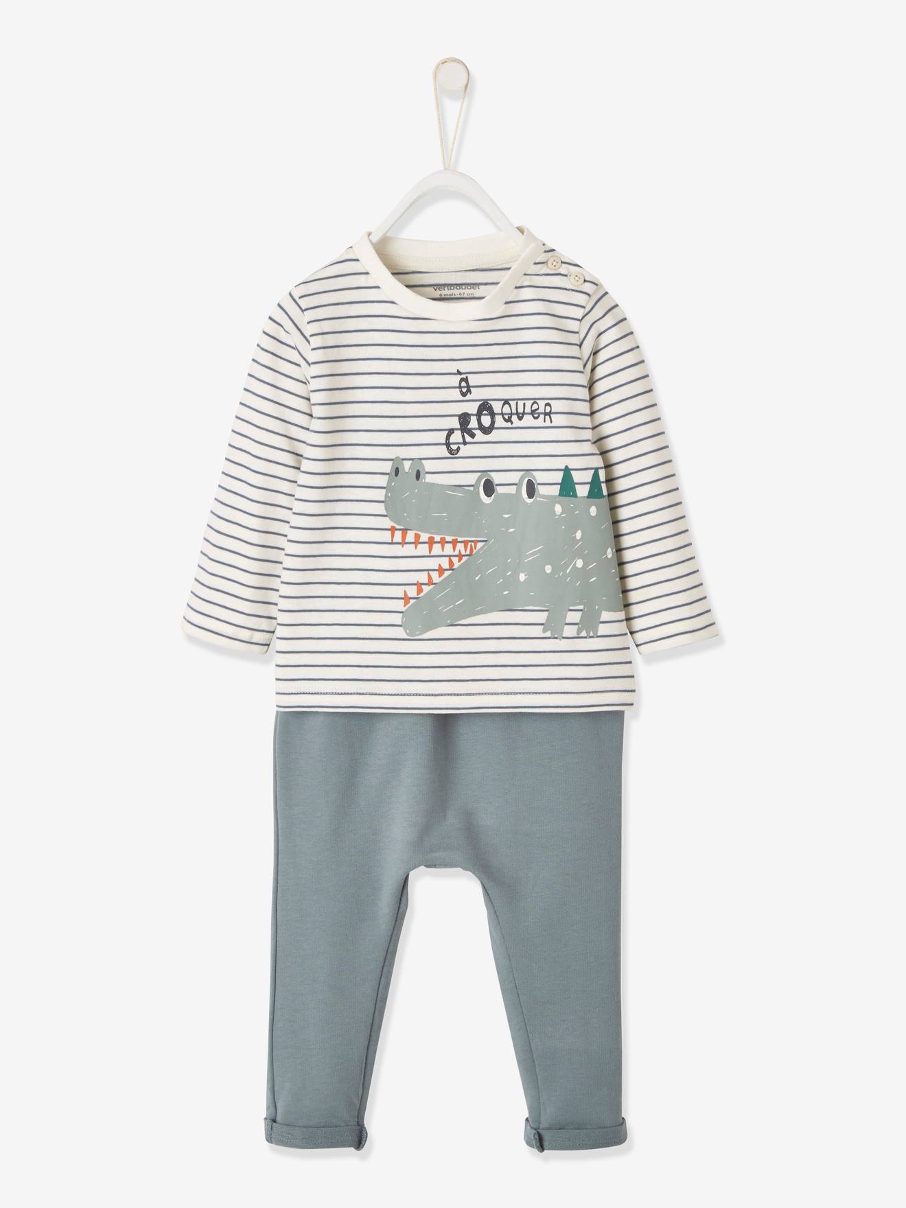 Ensemble bébé T-shirt + pantalon en molleton vert de gris