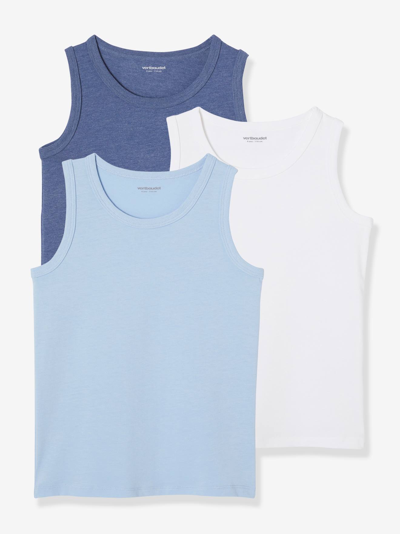 Lot de 3 débardeurs garçon Oeko-Tex® bleu ciel