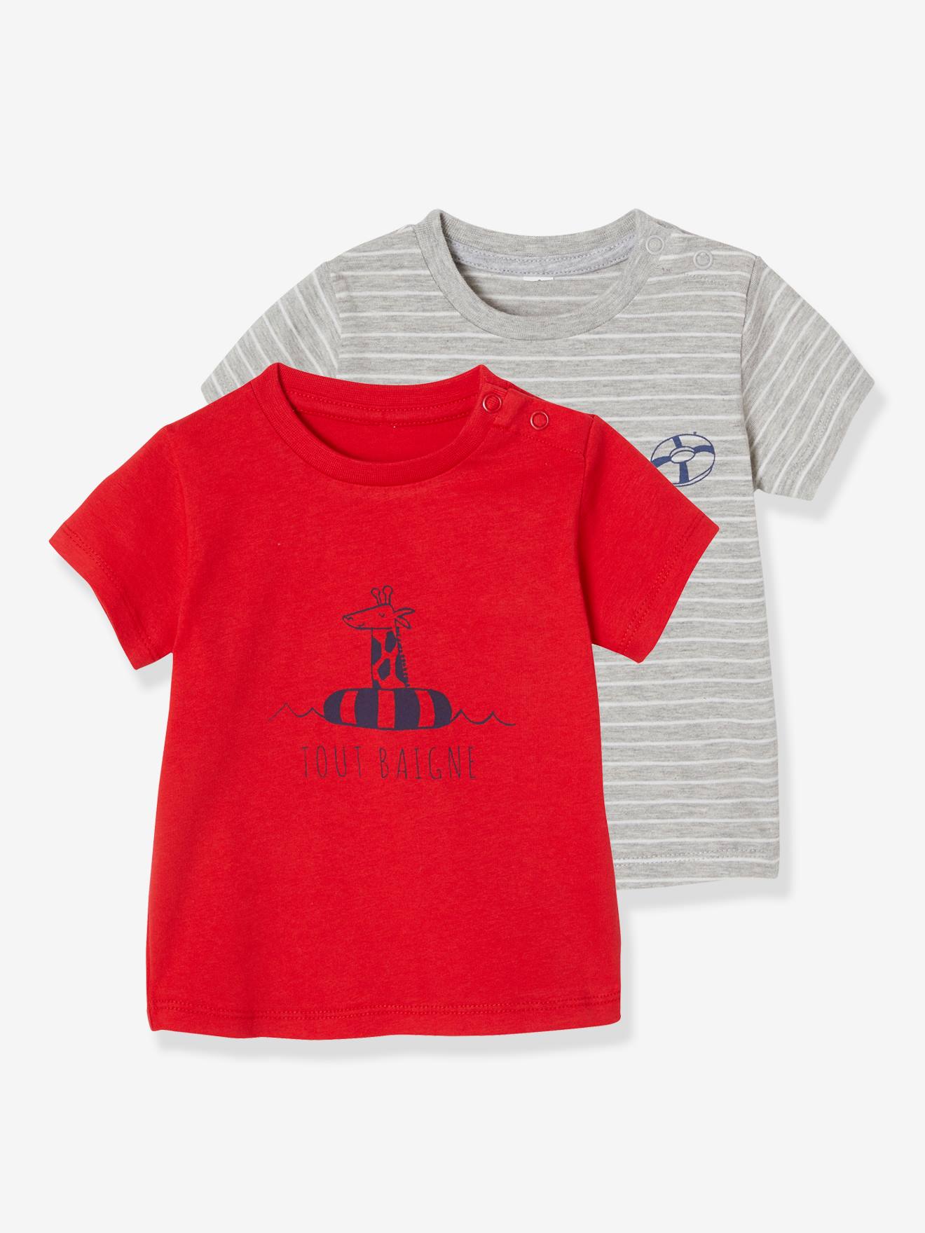 Lot de 2 T-shirts bébé garçon motifs animaux rigolos lot rouge