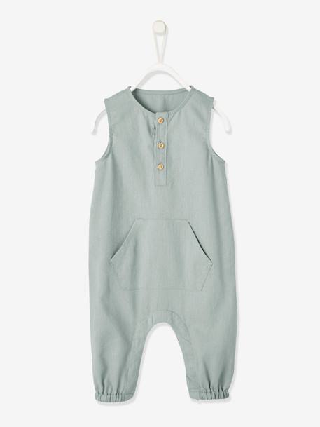 Combinaison bébé garçon en lin et coton vert céladon 1 - vertbaudet enfant 
