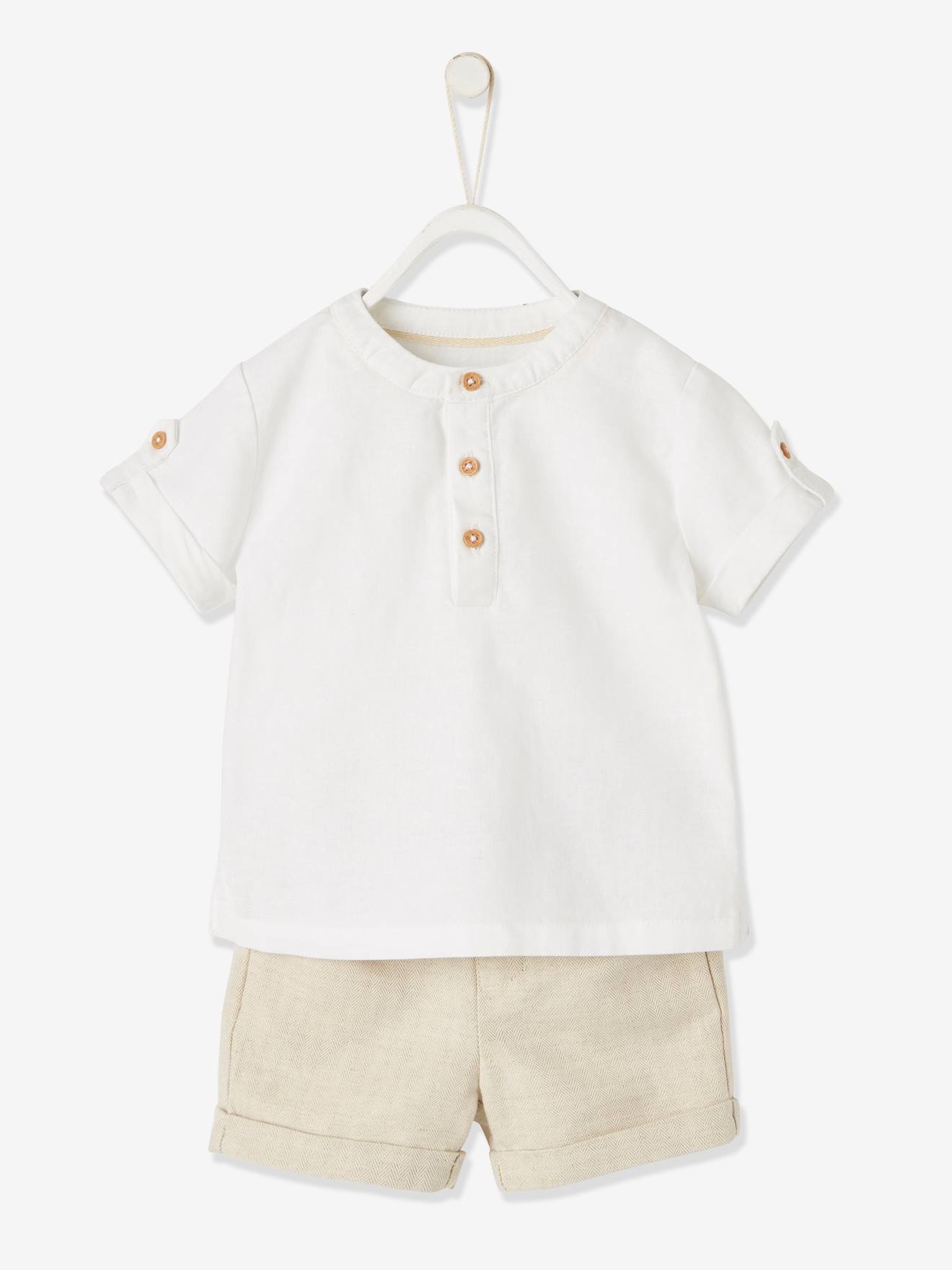 Ensemble de cérémonie bébé chemise, short et ceinture blanc
