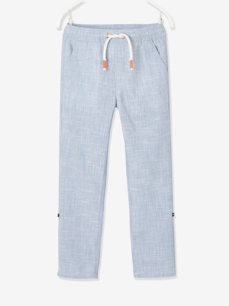 Pantalon léger retroussable en pantacourt aspect lin tissé garçon beige chiné+bleu clair 8 - vertbaudet enfant 