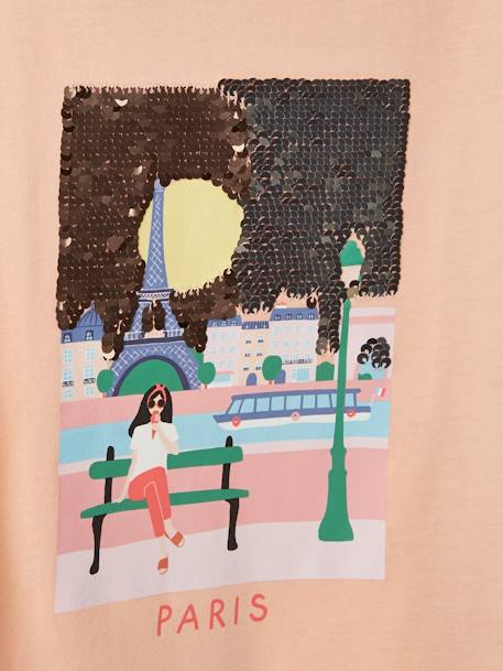 T-shirt motif 'city' fille manches courtes Oeko-Tex® blanc+parme+rose poudré 14 - vertbaudet enfant 