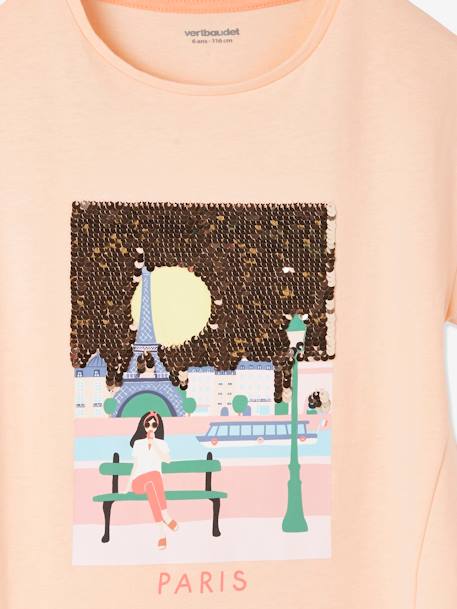 T-shirt motif 'city' fille manches courtes Oeko-Tex® blanc+parme+rose poudré 13 - vertbaudet enfant 
