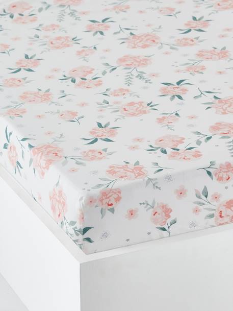 Vertbaudet - Drap-housse bébé EAU DE ROSE écru / rose