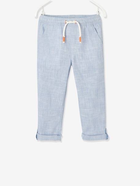 Pantalon léger retroussable en pantacourt aspect lin tissé garçon beige chiné+bleu clair 7 - vertbaudet enfant 