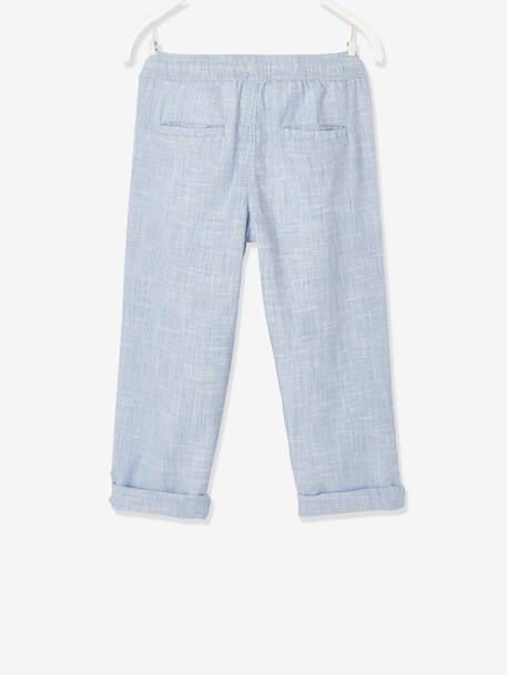 Pantalon léger retroussable en pantacourt aspect lin tissé garçon beige chiné+bleu clair 10 - vertbaudet enfant 