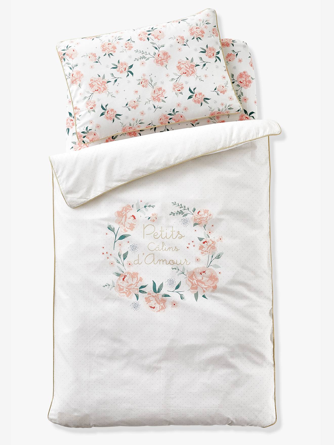 Drap-housse bébé EAU DE ROSE écru / rose (Vertbaudet) - Image 1