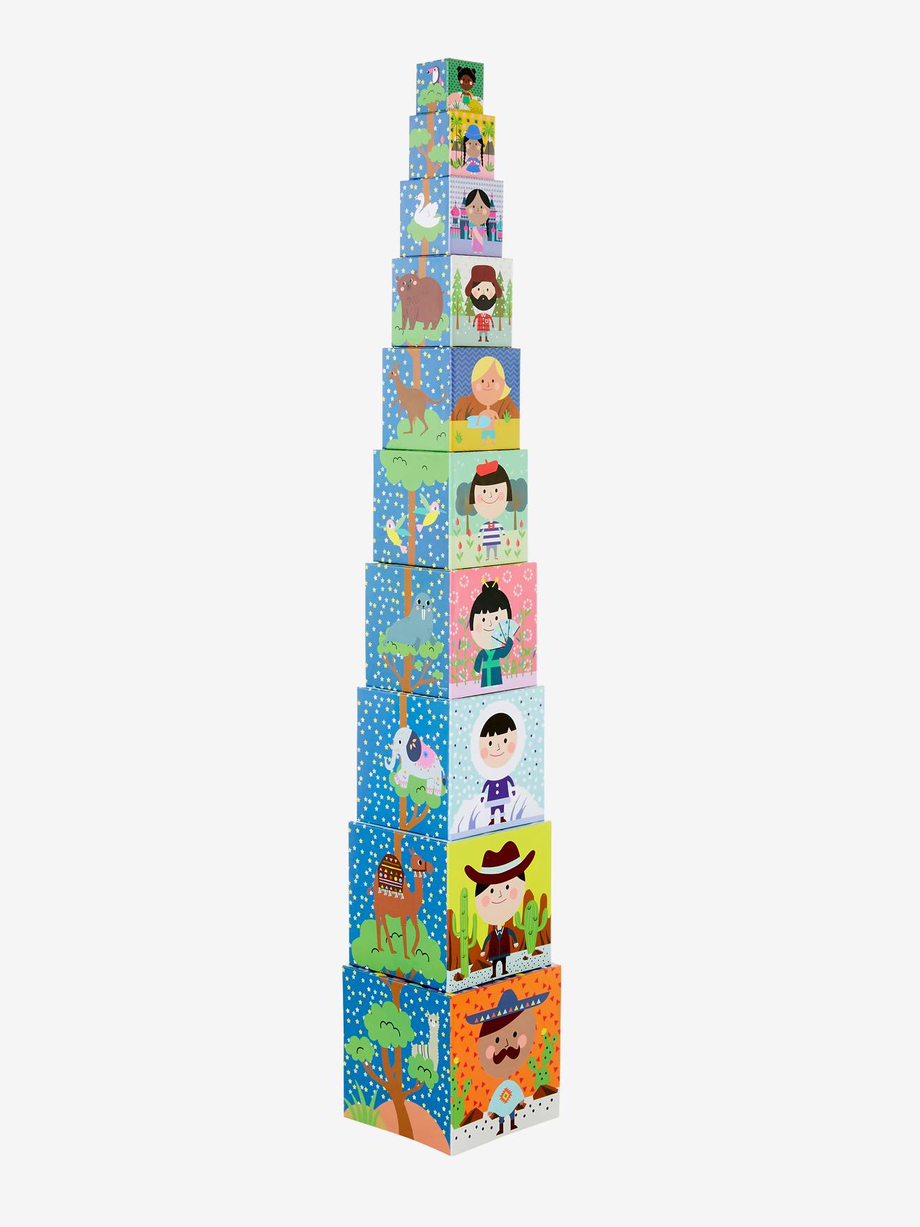 Tour géante de 10 cubes thème pays multicolore (Vertbaudet) - Image 1