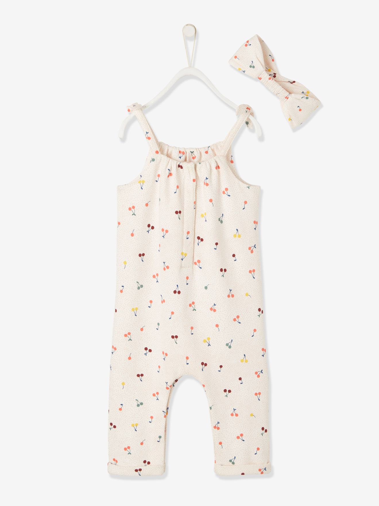 Ensemble Combinaison Et Bandeau Bebe Fille En Molleton Ivoire Imprime Vertbaudet