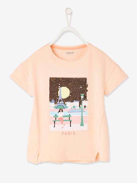 T-shirt motif 'city' fille manches courtes Oeko-Tex® blanc+parme+rose poudré 10 - vertbaudet enfant 