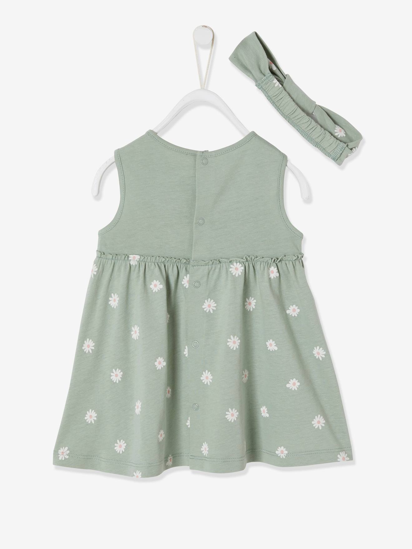 Robe bébé naissance et bandeau assorti tilleul imprimé (Vertbaudet) - Image 2
