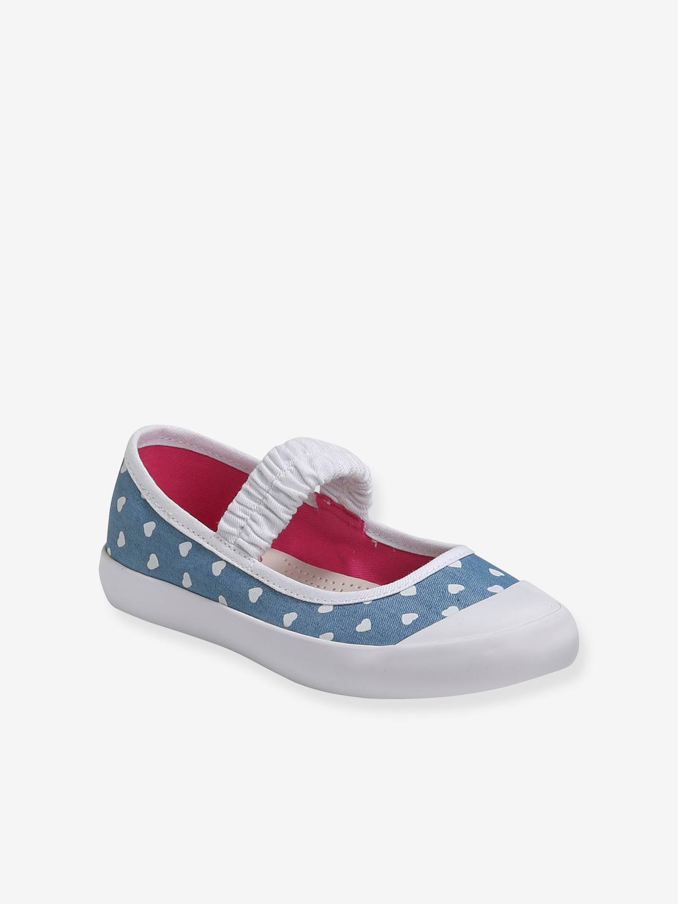 Ballerines en toile fille denim imprimé coeur