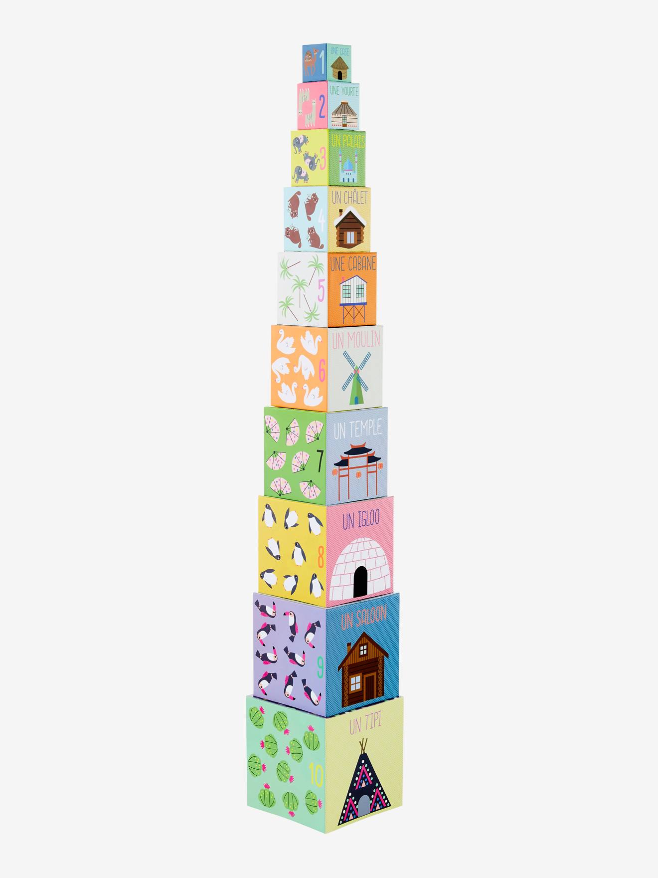 Tour géante de 10 cubes thème pays multicolore