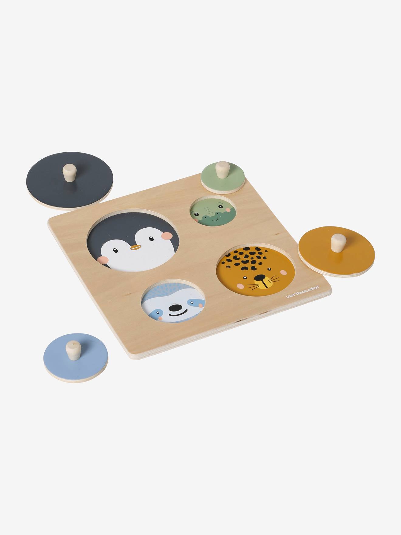 Puzzle formes rondes têtes d'animaux en bois FSC® multicolore