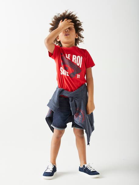T-shirt à message garçon manches courtes Oeko-Tex® BLEU ELECTRIQUE+encre+JAUNE+ROUGE 14 - vertbaudet enfant 