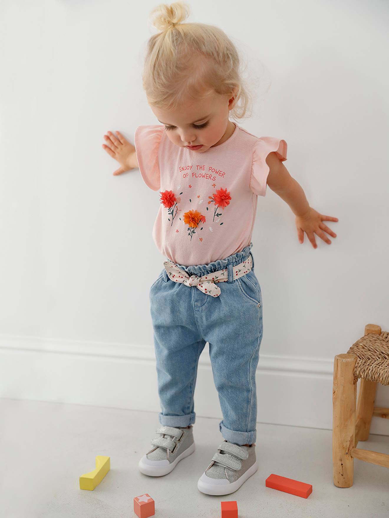Jean avec ceinture en tissu bébé double stone