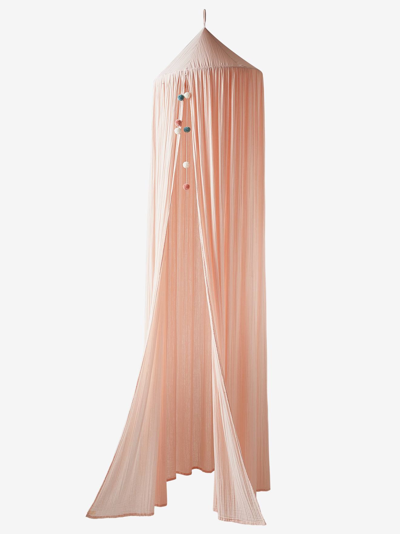 Ciel de lit en gaze de coton avec pompons rose (Vertbaudet) - Image 2