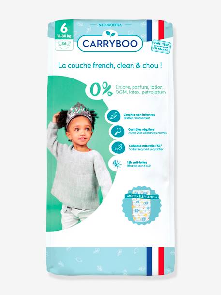 36 couches dermo-sensitives T6 (16-30 kg) CARRYBOO blanc 1 - vertbaudet enfant 