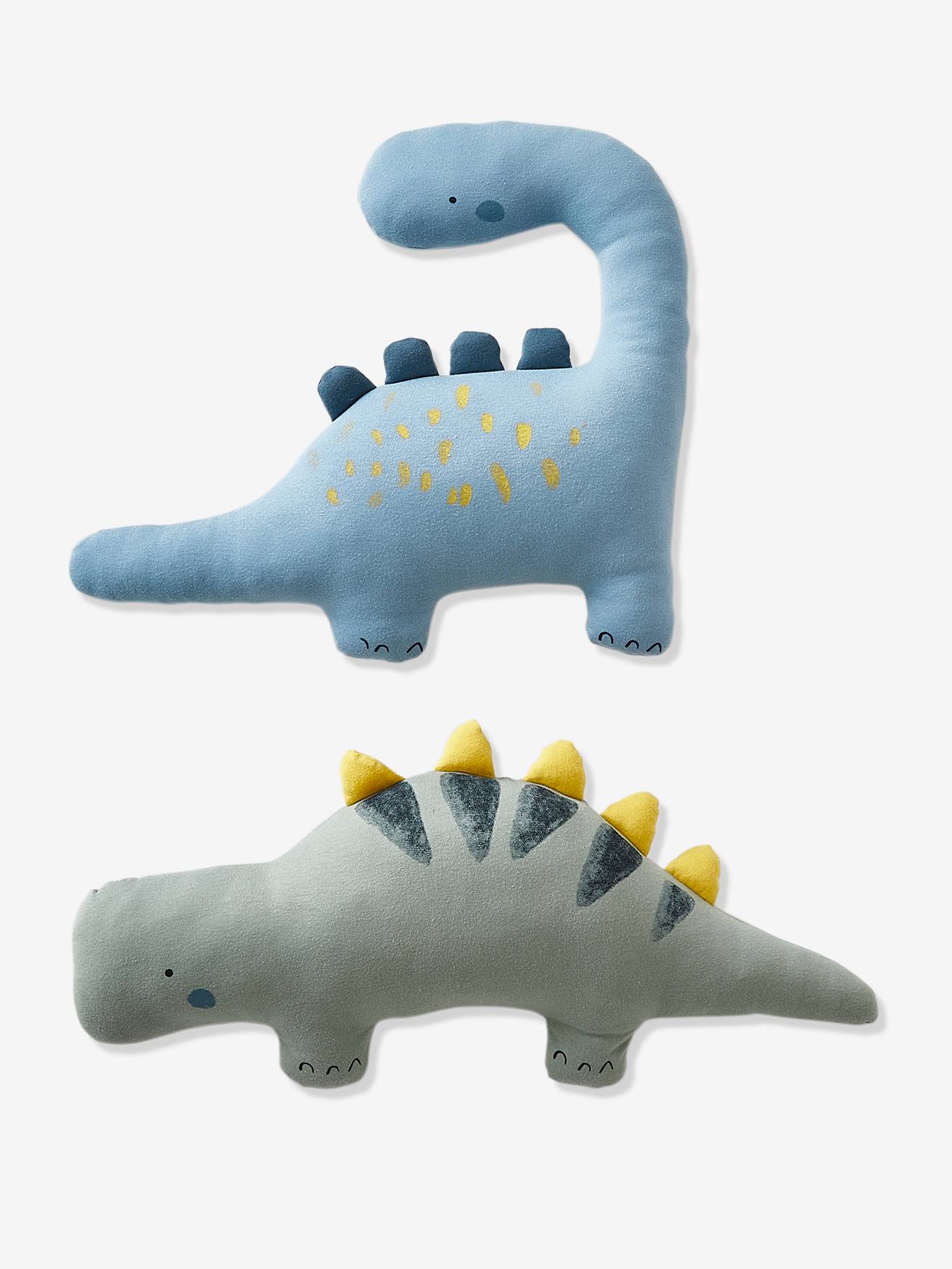 Lot 2 coussins PETIT DINO bleu / kaki (Vertbaudet) - Image 1