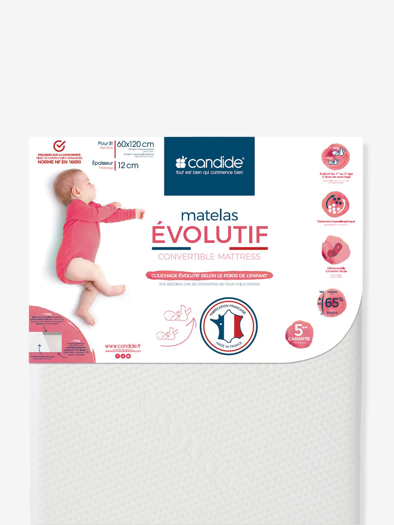Candide - Matelas Évolutif Déhoussable Candide Blanc