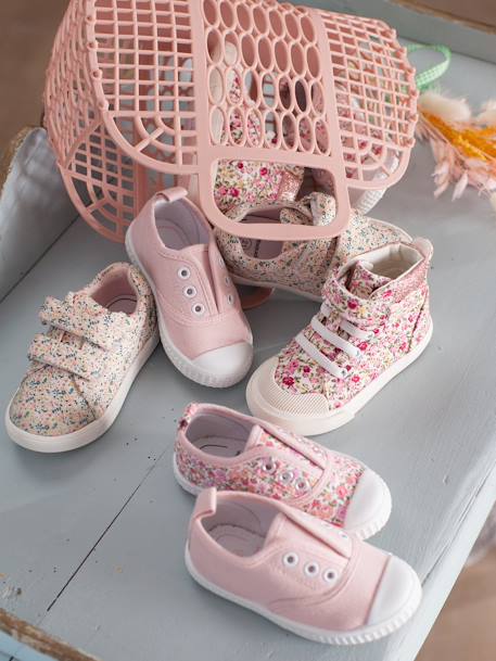 Baskets montantes bébé fille rose+rose fleuri 12 - vertbaudet enfant 
