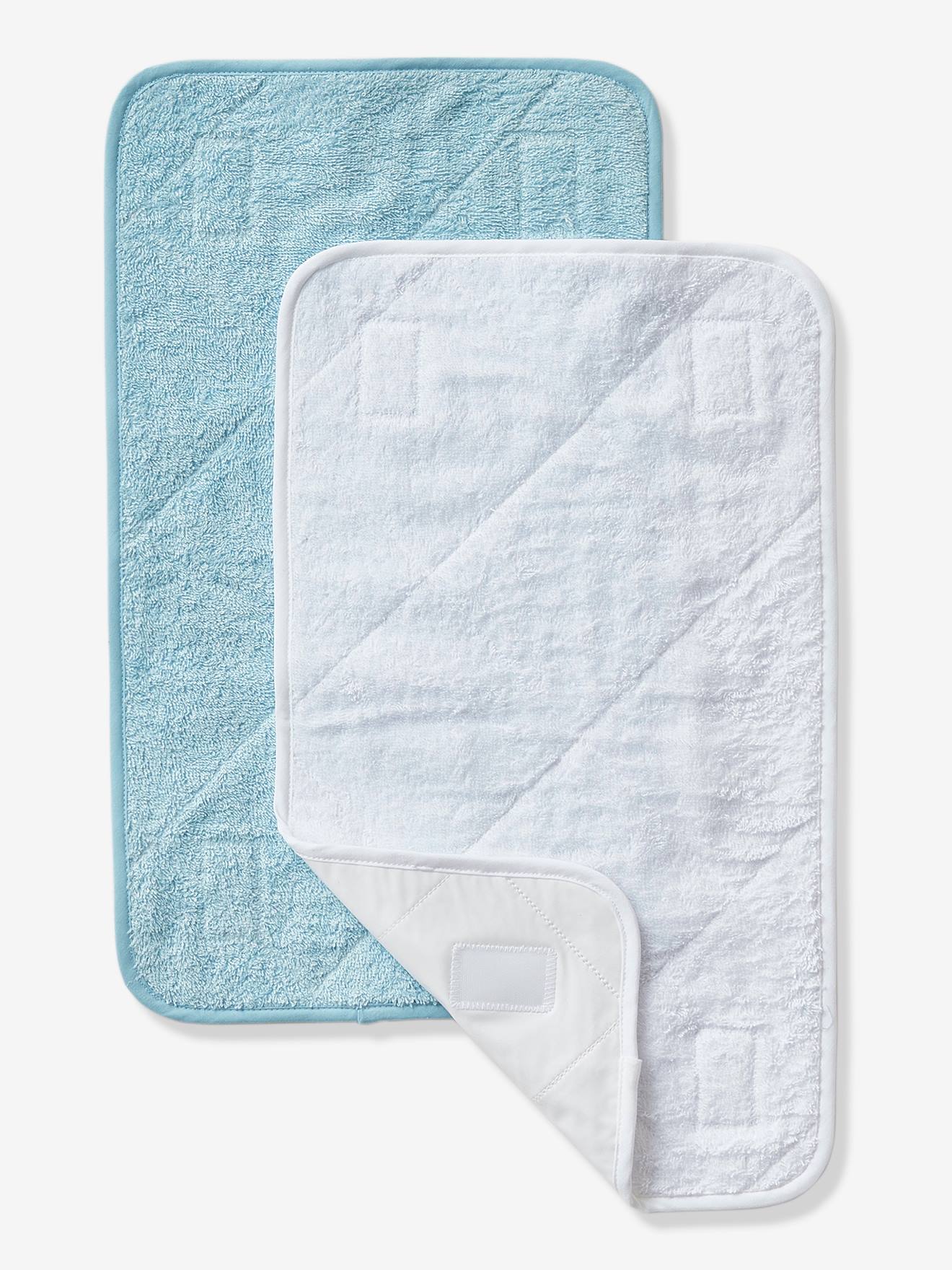 Lot de 2 serviettes de rechange essentiels pour matelas à langer bleu grisé + blanc