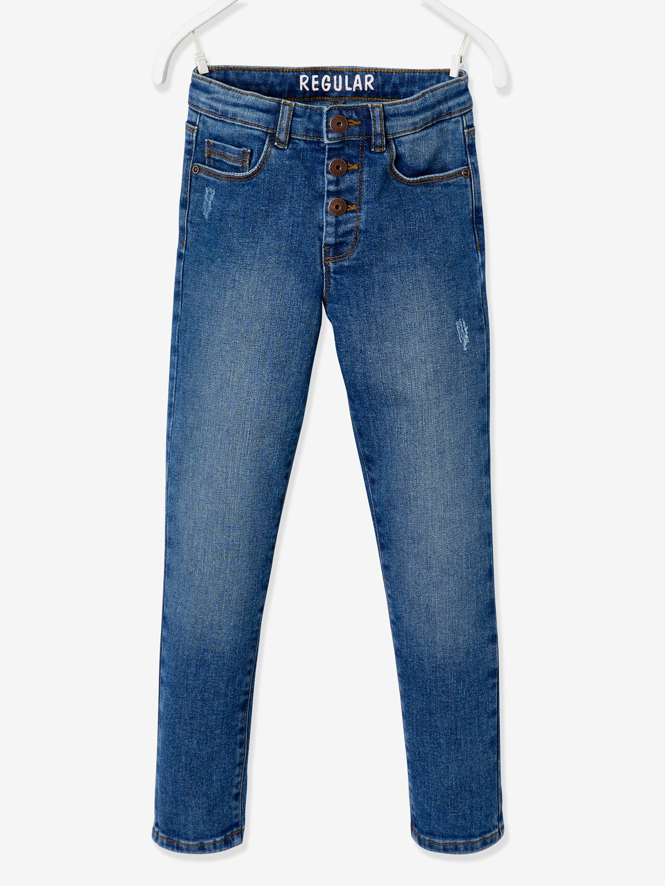VERTBAUDET Jean Large Charpentier Fille - Denim Élastiqué Taille Paperbag, Poches Multiples, Coupe Ample Décontractée