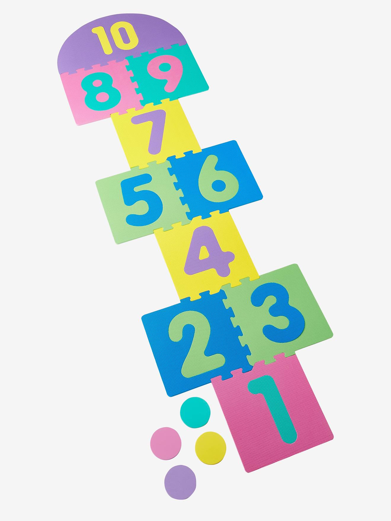 Tapis de jeux, marelle et puzzle en mousse + 4 palets multicolore