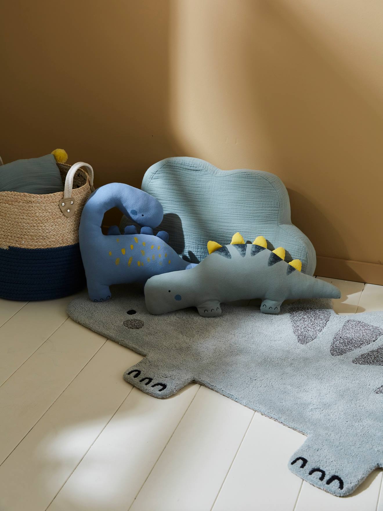 Lot de 2 coussins dinosaures PETIT DINO bleu / kaki