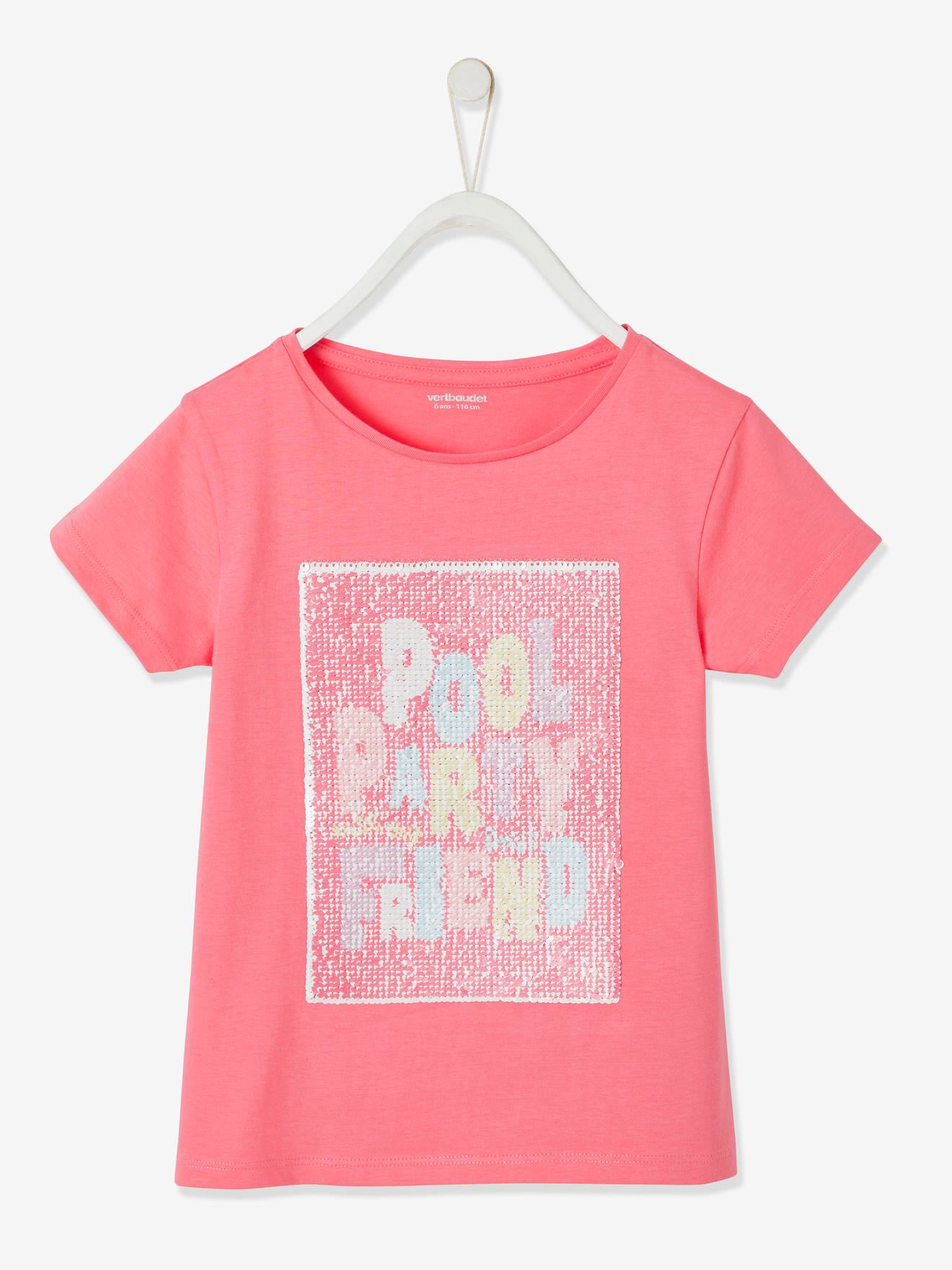 T-shirt pool party en sequins réversibles fille rose