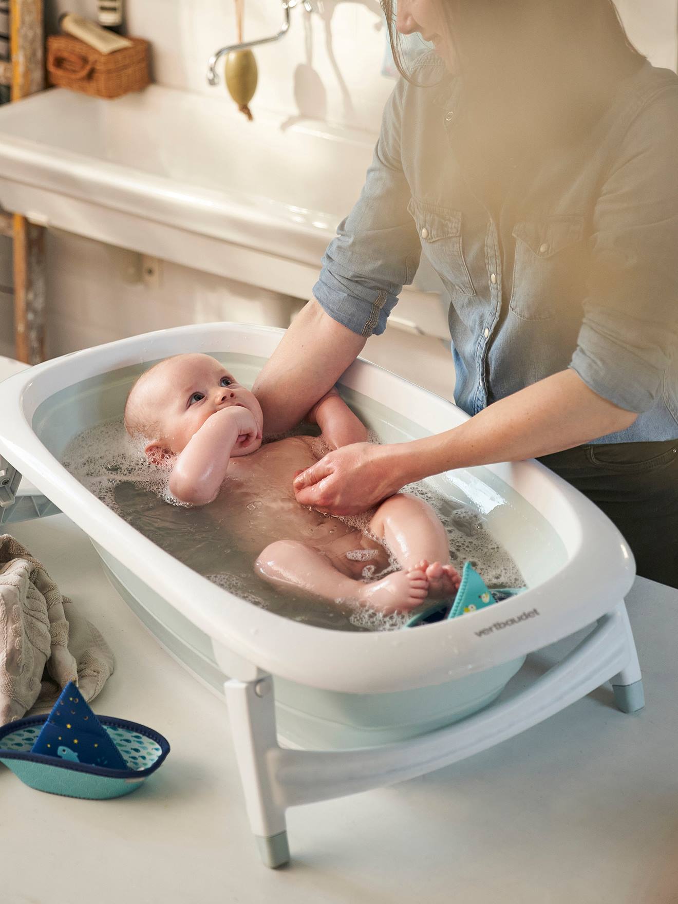 pour douche portable pour bébé bleu pliable portable Bac de bain pour enfants baignoire antidérapante