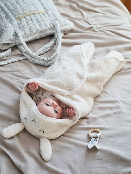 Plaid chancelière bébé en peluche, doublé jersey ivoire+ourson 2 - vertbaudet enfant 