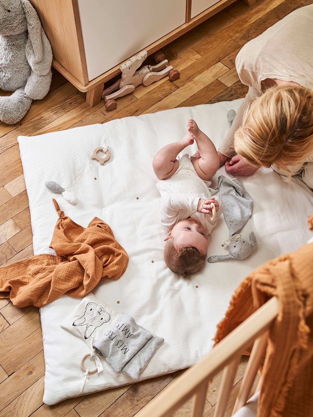 Vertbaudet - Tapis d'éveil en gaze de coton bio* MINI COMPAGNIE gris
