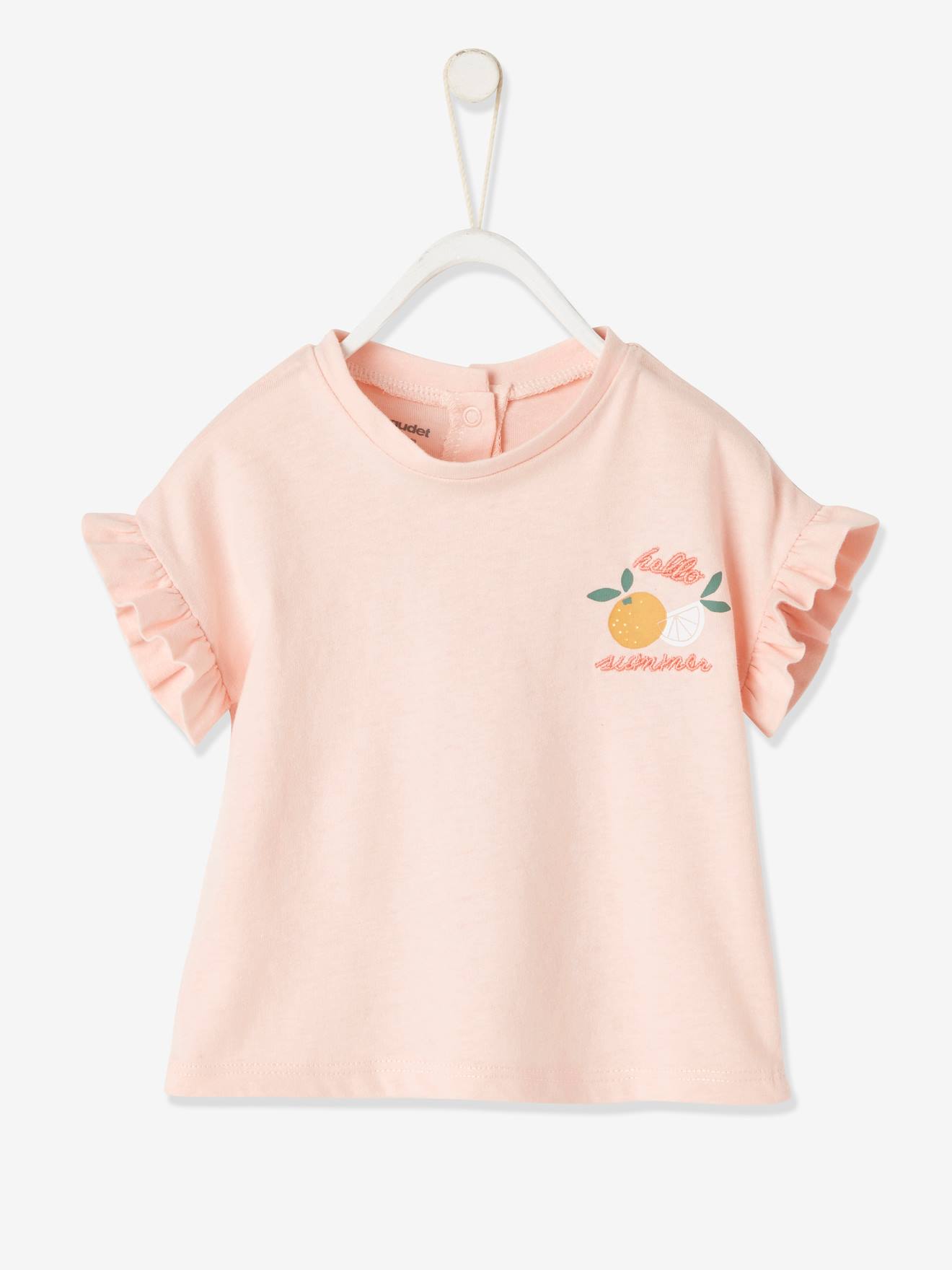 T-shirt manches volantées bébé rose pâle
