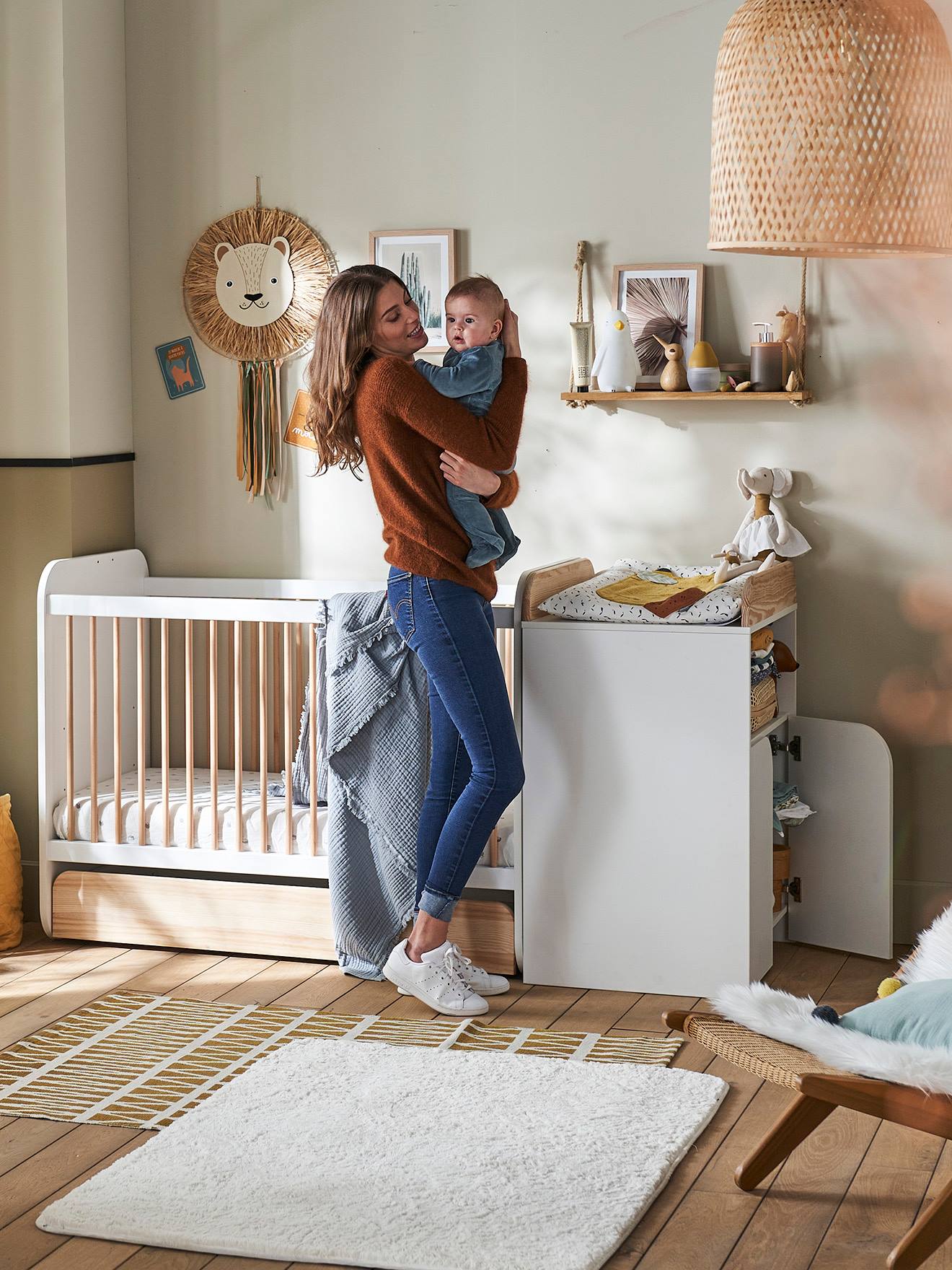 Lit bébé évolutif combiné 2 en 1 ECLIPSE blanc / bois (Vertbaudet) - Image 1