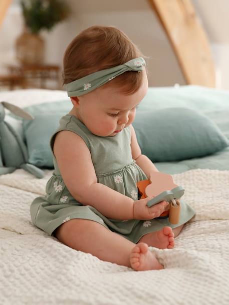 Vertbaudet - Robe bébé naissance et bandeau assorti tilleul imprimé