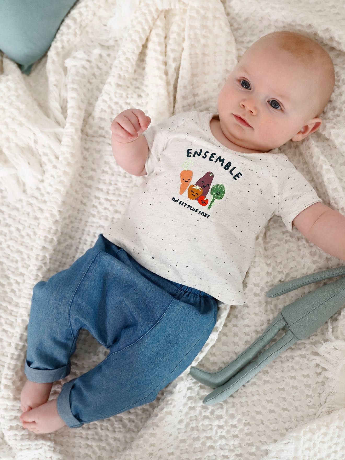 T-shirt body légumes bébé manches courtes ivoire