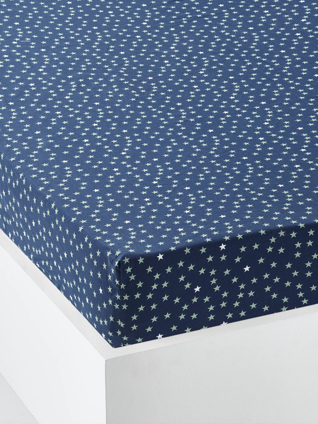 Drap-housse enfant DREAM BIG Oeko-Tex® marine/étoiles
