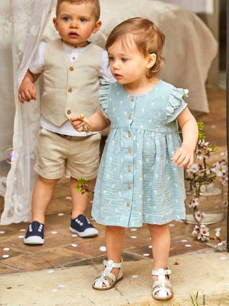 Robe De Fete En Gaze De Coton Bebe Vert Celadon Vertbaudet