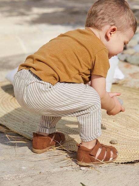 Sandales scratchées cuir bébé premiers pas cognac+marine+marron+sable 6 - vertbaudet enfant 