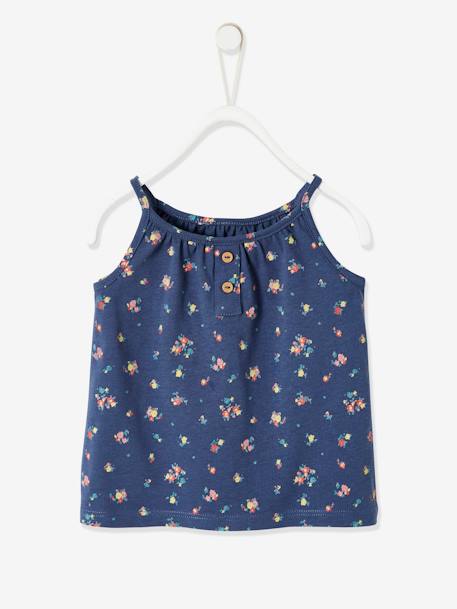 Debardeur Fines Bretelles Bebe Oeko Tex Bleu Jean Imprime Vertbaudet