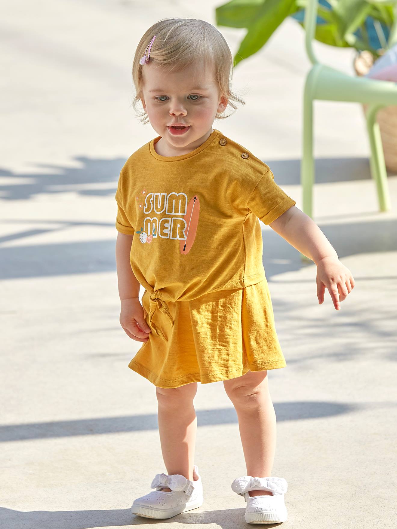 Robe noeud bébé 2 en 1 jaune épicé