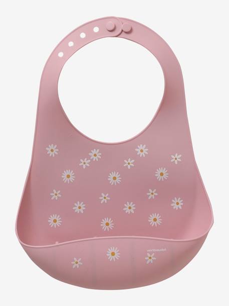 Vertbaudet - Bavoir avec récupérateur en silicone vieux rose