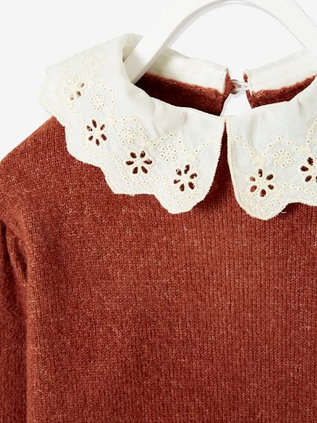 Pull fantaisie col en broderie anglaise fille cacao 4 - vertbaudet enfant 