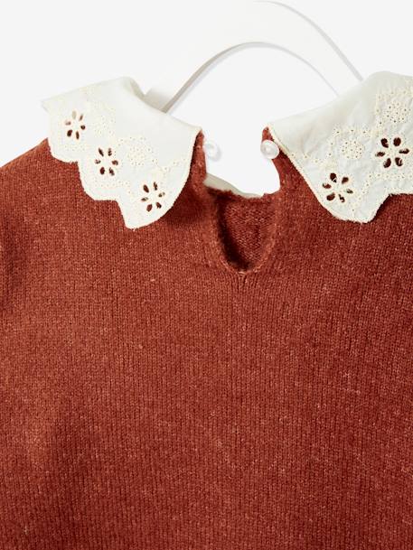 Pull fantaisie col en broderie anglaise fille cacao 5 - vertbaudet enfant 