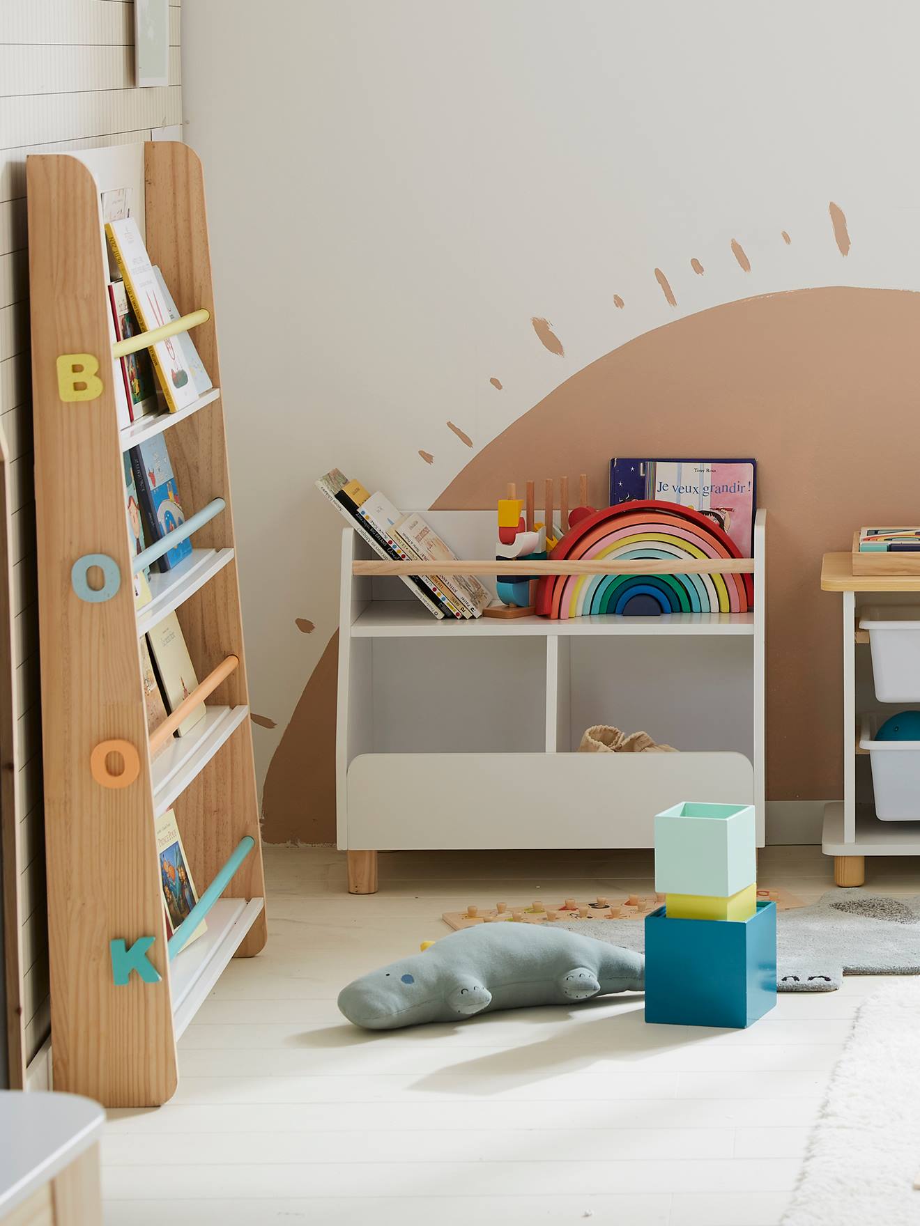 Meuble de rangement mixte étagère + bacs LIGNE PTILOU blanc/bois (Vertbaudet) - Image 2