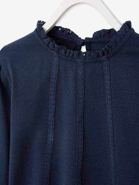 Blouse Bi- Matière Fille Détails En Broderie Anglaise - écru, Fille