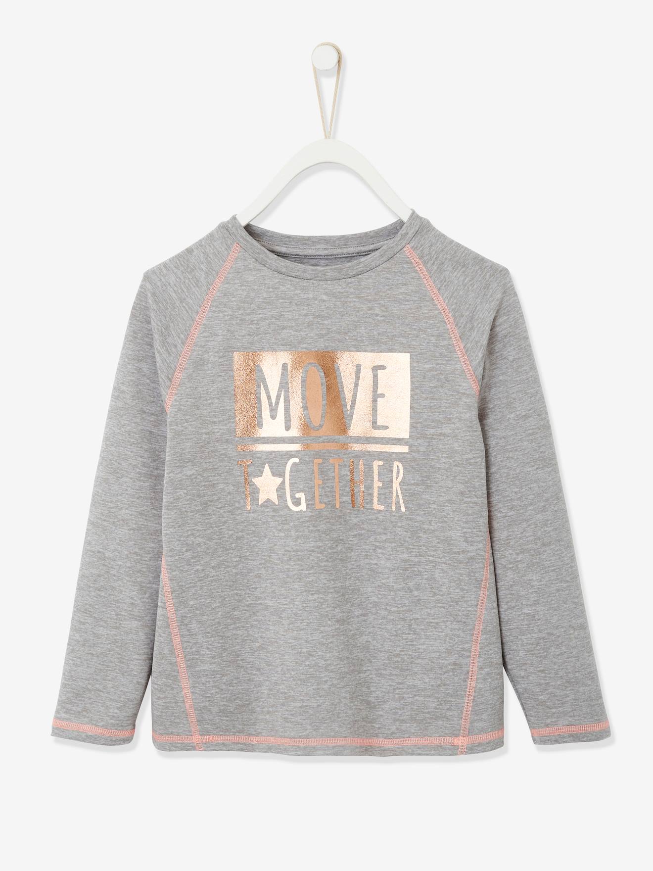 T-shirt de sport Move together fille inscription irisée Oeko-Tex® gris chiné